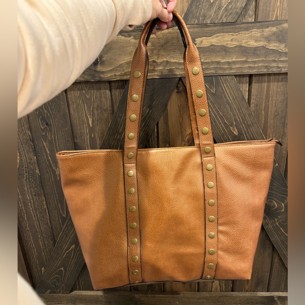 Chico’s large faux duffle tote bag purse animal print studded